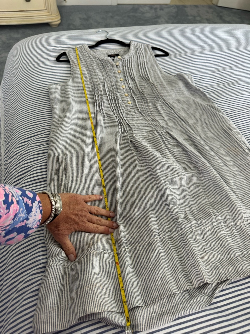 Quince Blue and White Striped Sleeveless Linen Dress - Picture 9 of 11